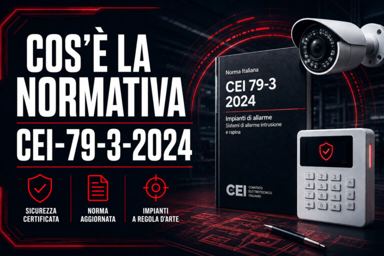 Un libro in piedi della normativa CEI 79-3:2024. Un testo che recita: Cos'è la normativa CEI-73-3-2024